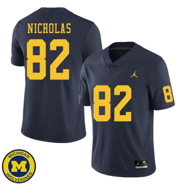 Mens University of Michigan #82 Desmond Nicholas Navy College Game Jersey